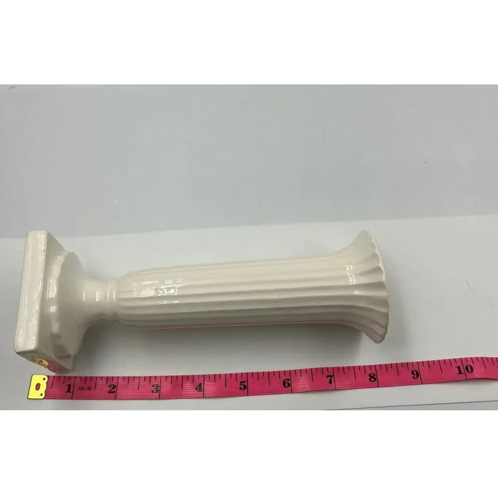 Napcoware White Square Bottom Tulip Vase‎ Ribbed Porcelain Vintage #2738
